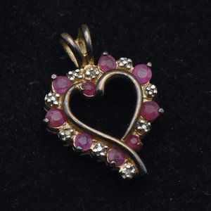 Ross-Simons - Vintage Rubies and Diamonds Gold Tone Sterling Silver Heart Pendan